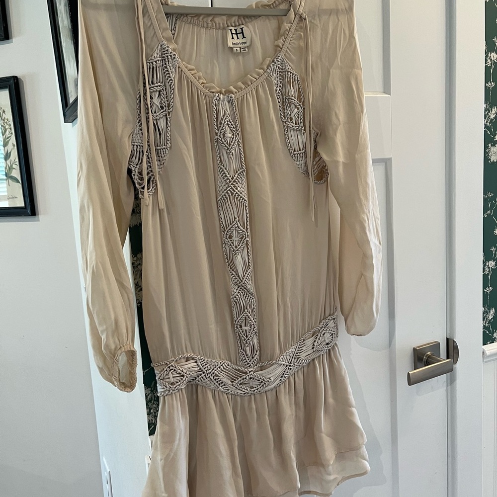 Haute Hippie Beige Embroidered Shear Boho Tunic Dress